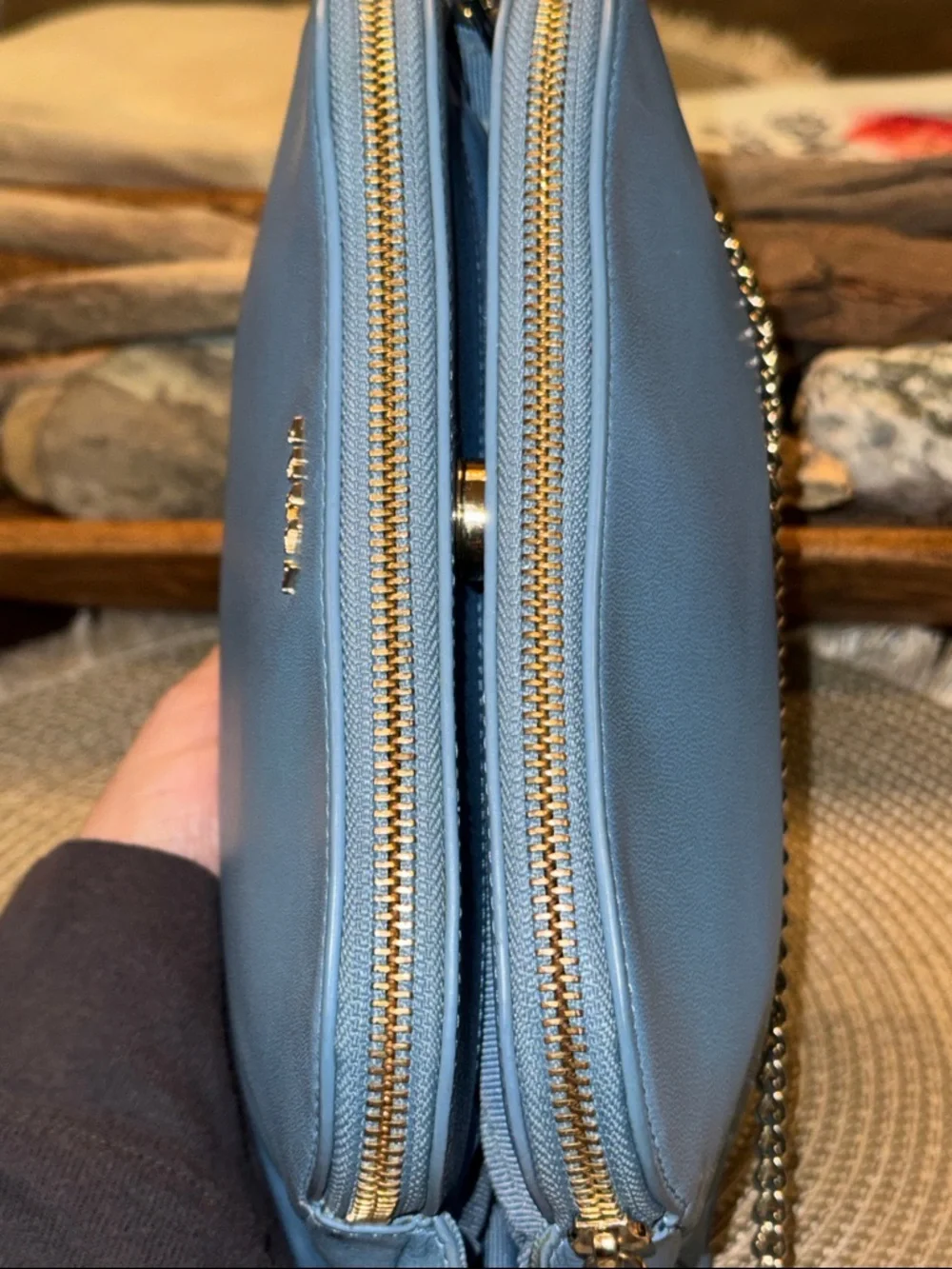 Furla Light Blue Leather Crossbody with Gold Chain - Picture 13 of 13